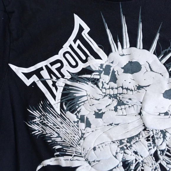 Vintage Tapout Y2K Black White Skull Puff Print Skull Grunge Short Sleeve Shirt - Picture 10 of 11